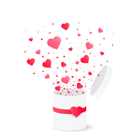 Open gift box with heart confetti burst. Vector illustration. Valentines day conceptのイラスト素材