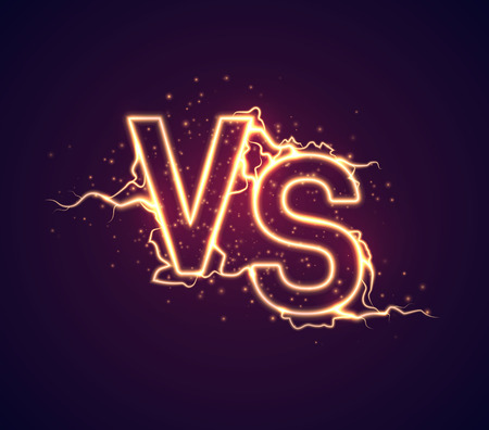 Versus sign. VS glow symbol with electric discharge effect. Vector illustrationのイラスト素材