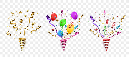 Vector confetti. Festive illustration. Party popper isolated on white background.のイラスト素材