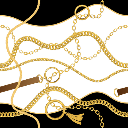 Seamless vintage pattern with chains, ropes and belts. Vector backgroundのイラスト素材