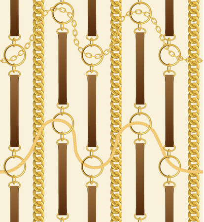 Seamless vintage pattern with chains, ropes and belts. Vector backgroundのイラスト素材