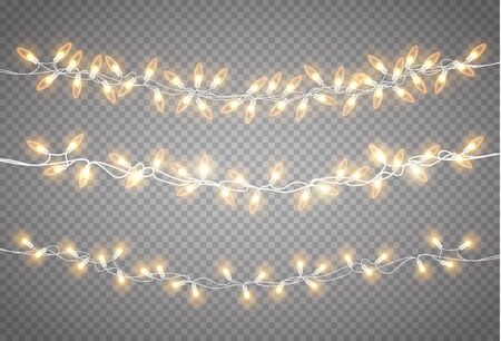 Christmas lights set. Vector New Year decorate garland with glowing light bulbs.のイラスト素材