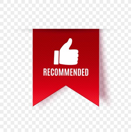 Recommended tag isolated. Vector red label or sticker. Recommendation sign bannerのイラスト素材