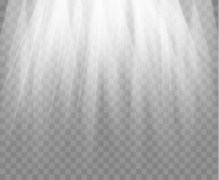Spotlight isolated on transparent background. Vector sunlight with rays and beams. Vector glowing light effectのイラスト素材