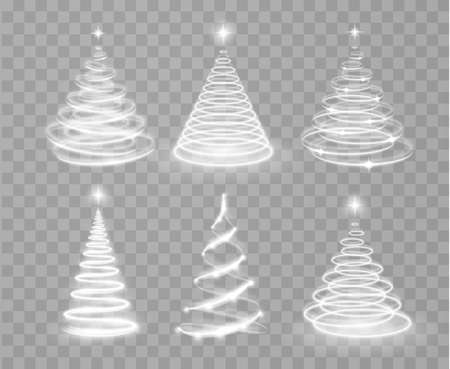 Shiny magic Christmas light tree collection. Shiny lights sparkles. Merry Christmas and Happy New Yearのイラスト素材