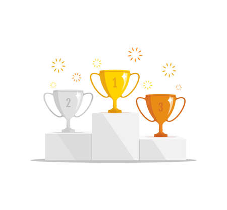 Competition winners podium with trophy cup. Winner concept. Vector illustrationのイラスト素材