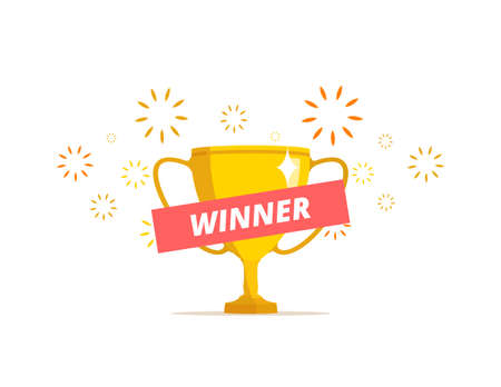 Winner concept. Trophy cup illustration. Vector illustration with gold prize and festive sparks.のイラスト素材