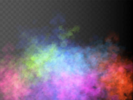Colorful fog or smoke isolated, transparent special effect. Bright vector cloudiness, mist or smog background. Vector illustrationのイラスト素材