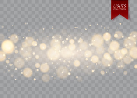 Shining bokeh isolated on transparent background. Golden bokeh lights with glowing particles isolated. Christmas conceptのイラスト素材