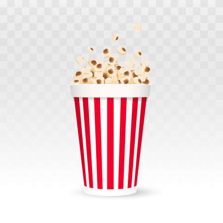 Popcorn vector illustration. Popcorn in red and white striped box isolated on white backgroundのイラスト素材