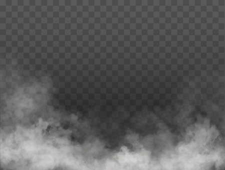 Fog or smoke isolated transparent special effect. White vector cloudiness, mist or smog background. Vector illustrationのイラスト素材