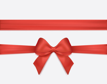 Red Ribbon and Bow isolated. Vector Decoration for Gift Cards, for Gift Boxes or Christmas illustrations.のイラスト素材