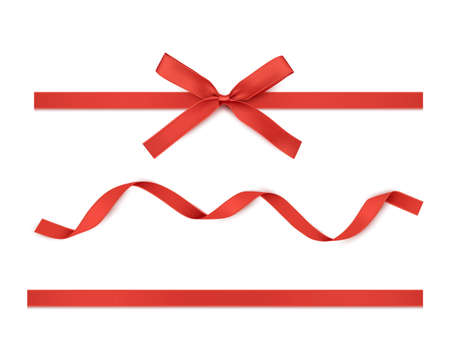 Red Ribbon and Bow isolated. Vector Decoration for Gift Cards, for Gift Boxes or Christmas illustrations.のイラスト素材