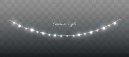 Christmas lights set. Vector New Year decorates garland with glowing light bulbs.のイラスト素材