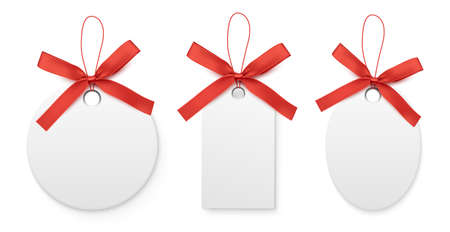 Black white sale labels and tags with red bow isolated on white background. Vector illustrationのイラスト素材