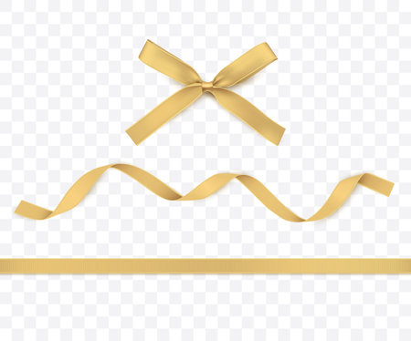 Gold Ribbon and Bow isolated. Golden Vector Decoration for Gift Cards, for Gift Boxes or Christmas illustrations.のイラスト素材