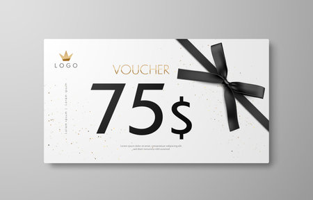 Gift voucher with black ribbon and bow. Black Friday discount voucher. Vector flyerのイラスト素材
