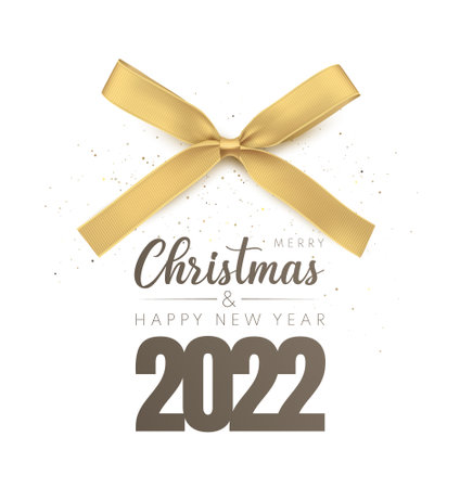 Merry Christmas and Happy New Year banner. 2022 vector background. Christmas greeting card.のイラスト素材
