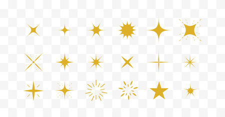 Sparks and stars. Set of gold stars and sparkles isolated on white background. Sparkles symbols.のイラスト素材