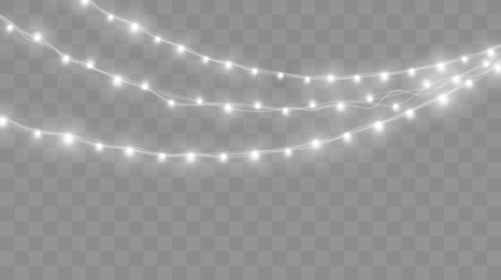 Christmas lights set. Vector New Year decorate garland with glowing light bulbs.のイラスト素材
