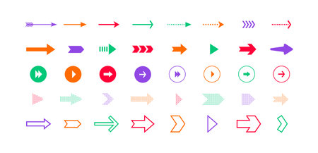 Arrows icons. Set of colored vector arrows isolated on white background. Vector illustrationのイラスト素材