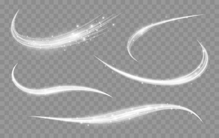 Shining lines Set. Glowing Trail Wave Vector Light Effect. Vector illustrationのイラスト素材