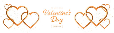 Valentines day Background with Gold Hearts. Romantic Vector Bannerのイラスト素材
