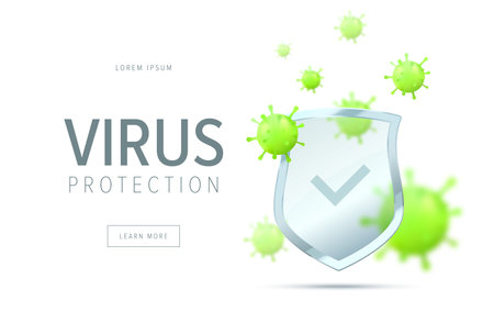 Virus protection concept. Security shield for virus protection. Vector shield on white background.のイラスト素材