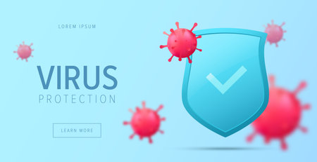 Virus protection concept. Security shield for virus protection. Vector shield on white background.のイラスト素材