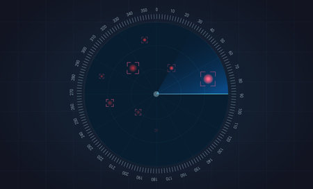 Radar screen background. Vector sonar illustration. Military scan system.のイラスト素材