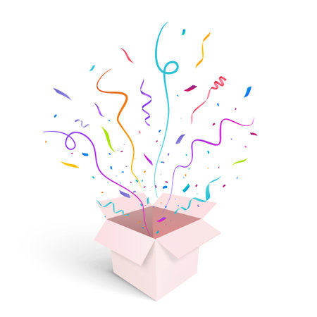 Open gift box with confetti burst. Vector backgroundのイラスト素材