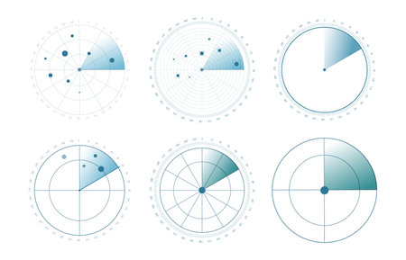 Radar screen background. Vector sonar illustration. Military scan system.のイラスト素材