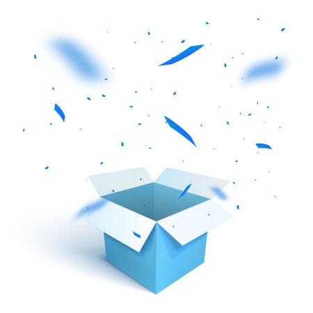 Open gift box with confetti burst. Vector backgroundのイラスト素材