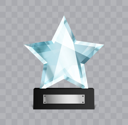Star shape winner glass trophy. Crystal prize. First place award vector illustrationのイラスト素材