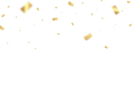 Confetti background. Gold paper pieces and serpentine. Vector party backgroundのイラスト素材