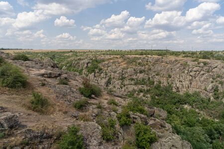 Large granite canyon. Village Aktove. Ukraine. Beautiful stone landscapeの写真素材