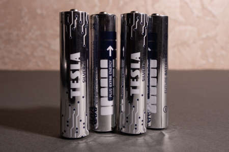 Tesla batteries in black and silver color, high-tech designのeditorial素材