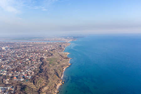 View of the village of Fontanka on the Black Sea coast near Odessa. Photo from a helicopterの写真素材
