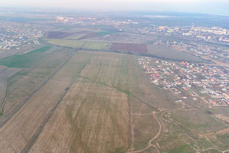 View from the helicopter to Odessa, Kuyalnitsky estuary and the Black Seaの写真素材
