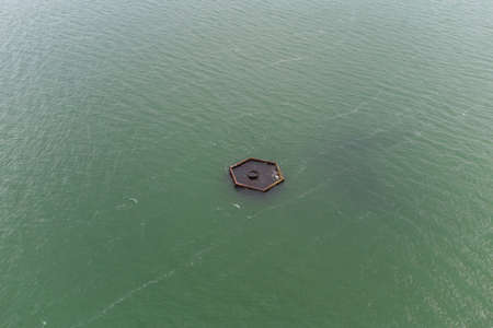Hexagonal seawater pipe intake. Aerial view