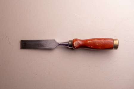 Chisel with wooden handle. Joiner's hand toolの写真素材