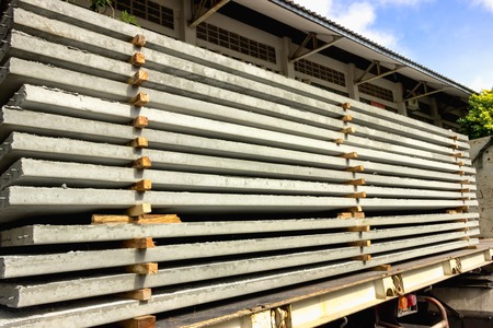 Cement slabs for construction areas are arranged in layers.の写真素材