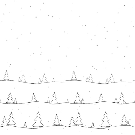 Background with fir-trees and snowflakes hand-drawn Creative modern background for banners cards wallpapers covers Drawing of Christmas trees header on New Year and Christmas Vector winter patternのイラスト素材