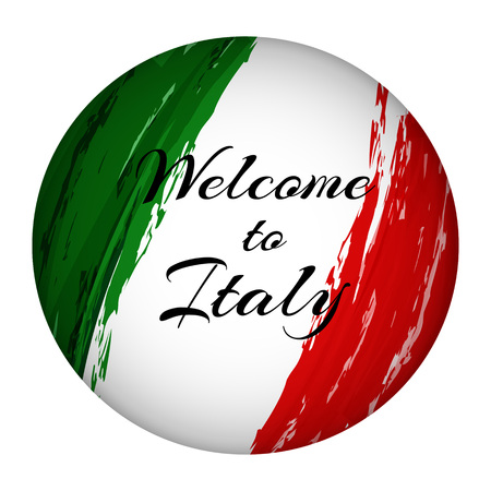 Inscription Welcome to Italy against the background of the national flag of Italy Watercolor painting flag Symbol poster banner Style watercolor drawing grunge brush stroke Vector on white backgroundのイラスト素材