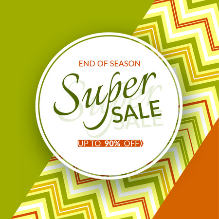 Round banner Super sale end of season 90% discount on a vintage geometric background retro theme Autumn colors Design template advertising seasonal autumn sales offers discounts Vector retro bannerのイラスト素材