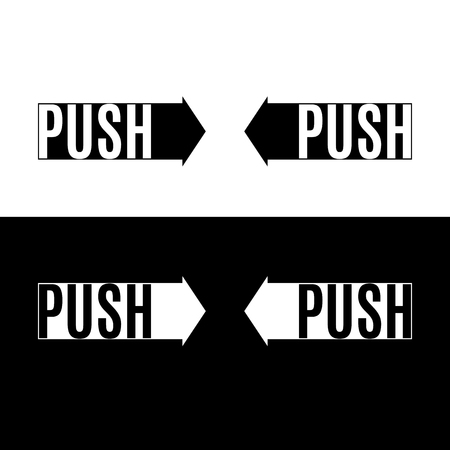 Arrows with the text Push Sign symbol icon in the form of a directed right left arrow For print on packaging box web site navigation downloading assembly schemes instruction Isolated icon arrow Vectorのイラスト素材