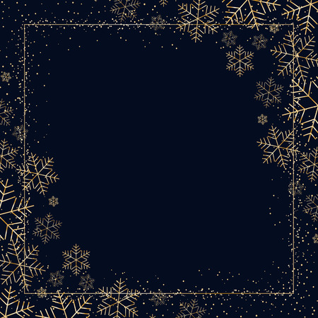 Winter dark festive background with golden snowflakes for Christmas and New Year Decorative snow pattern for postcard invitation advertising Empty template wallpaper Element of design Vector graphicのイラスト素材