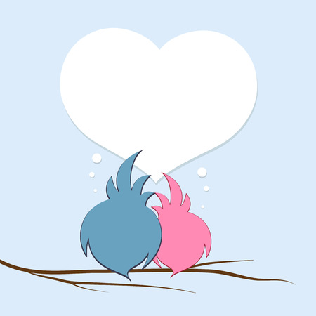 A pair of enamored birds on a tree branch against the background of the heart Creative Valentine's Day poster template advertisement congratulation invitation Element of design flat drawing Vectorのイラスト素材