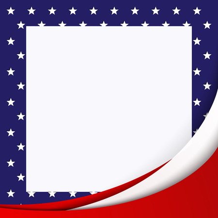 Patriotic background of colors of the national flag of the United States flowing abstract lines White leaf on a background of a pattern of stars Template card on Independence Day Design element Vectorのイラスト素材