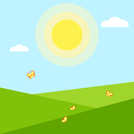 Wallpaper application Summer season background Geometric summer landscape for app banners cards calendar Simple summertime wallpaper nature flat cartoon Seasons year theme Vector geometric wallpaperのイラスト素材